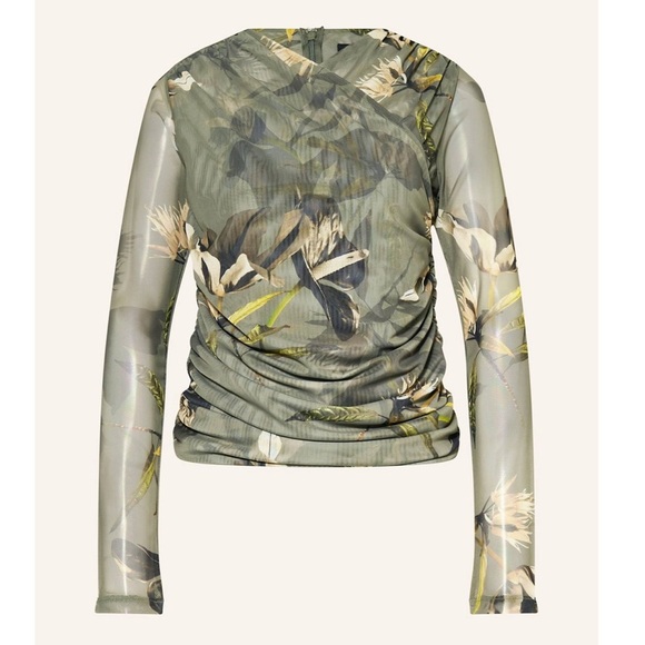ALLSAINTS Hanako Floral Mesh Top Olive Green - Picture 4 of 11